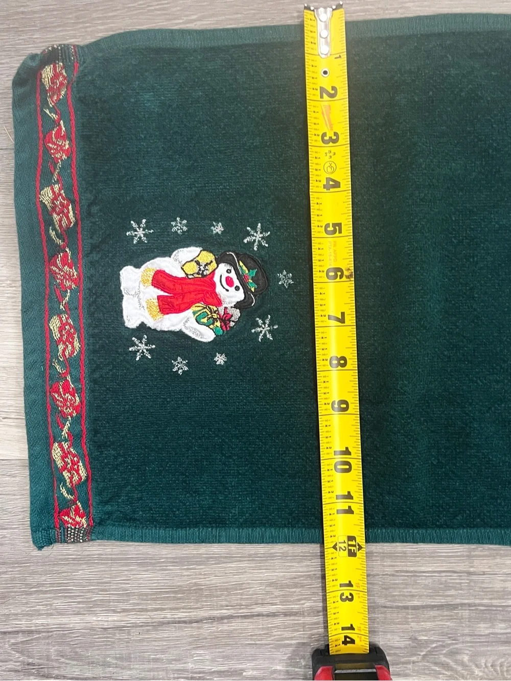 Vintage Jcpenny Dark Green Snowman Embroidered Holiday Bath Towel Set 1980s
